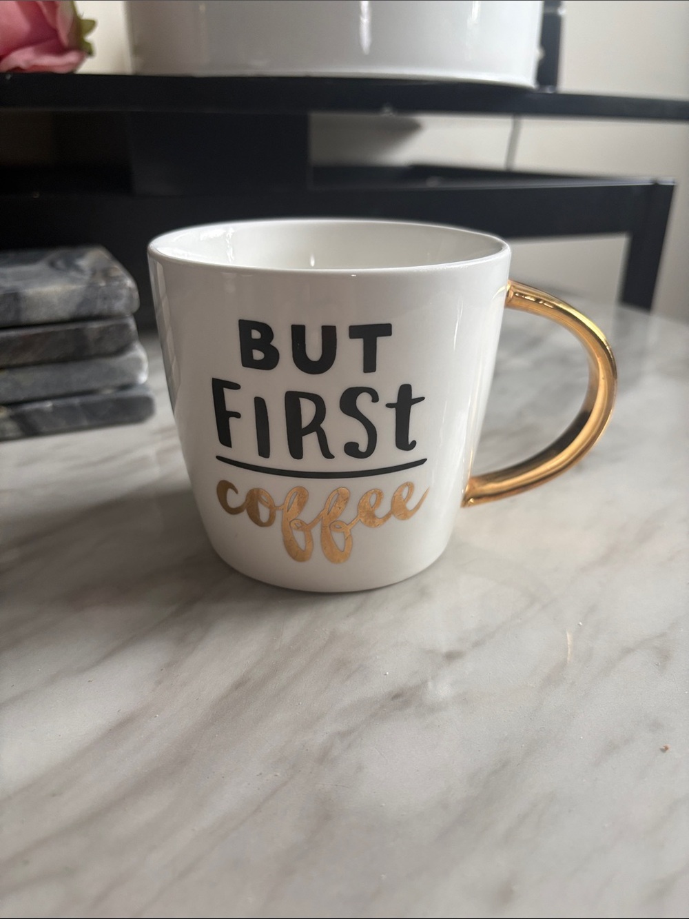 But First Coffee White Mug with Gold Handle
